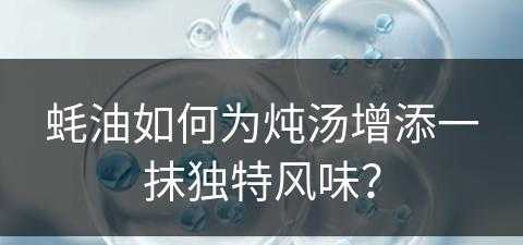 蚝油如何为炖汤增添一抹独特风味？